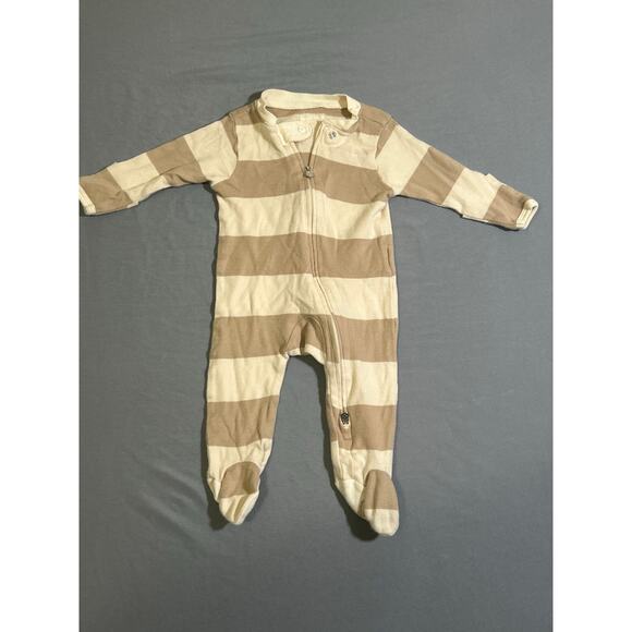 Burts Bees Cream & Brown Striped Footed One-Piece (0-3M) - Picture 1 of 3